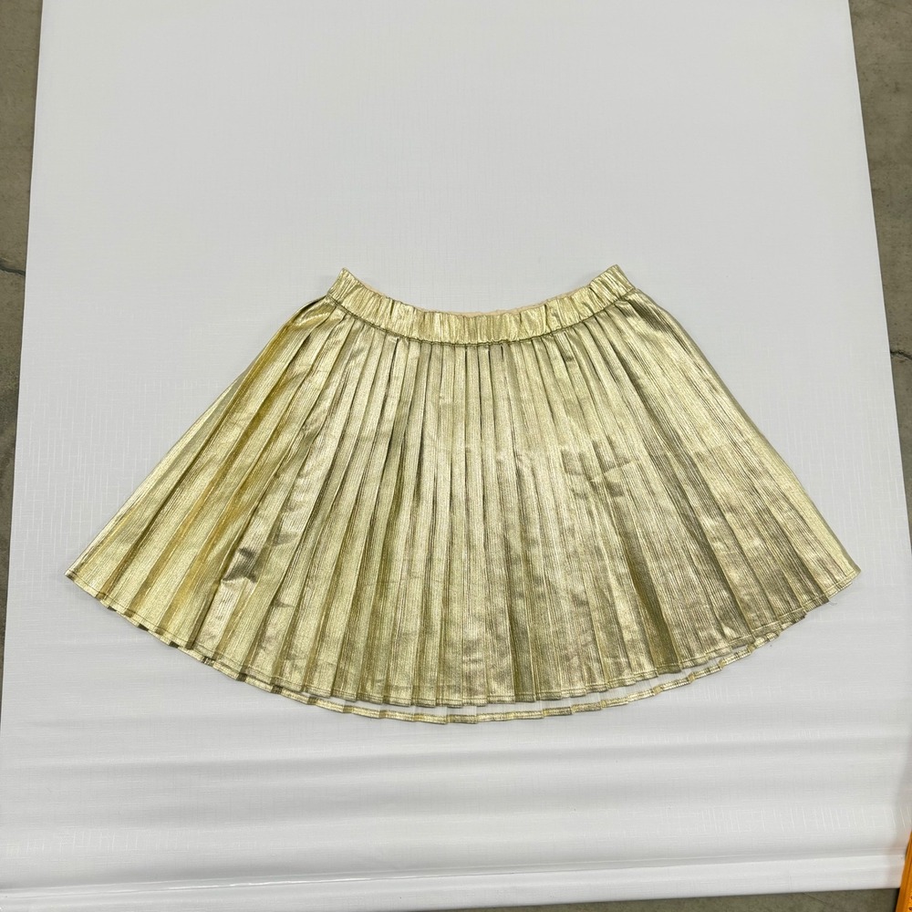 Owillow Girls Gold Foil Pleated Metallic Skirt XL T1417 Elastic Waist Holiday